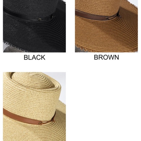 SOLD OUT Brown Straw Wide Brim w/ Frayed Edge Sun Beach Vacation Summer Women's - Picture 7 of 7